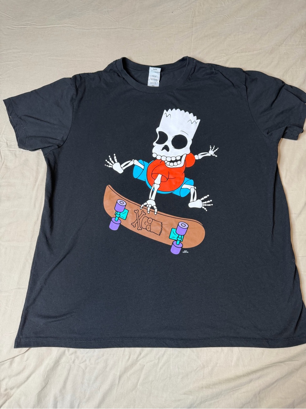 The Simpsons Bart Simpson Skull Skateboard Graphic Black Men's T-Shirt Size XXL